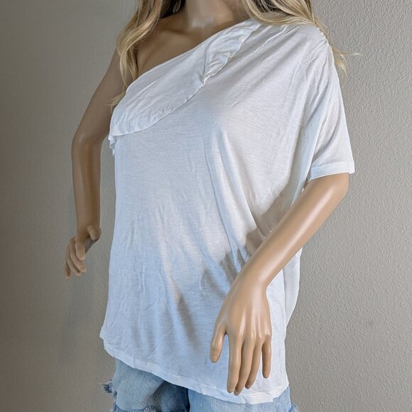 IRO Top Size XS White Irko Silk-blend Shirt Ruched One-Shoulder Ruffle NWT Airy - Picture 2 of 16
